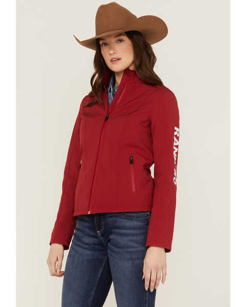 Image #1 - RANK 45® Women's Soft Shell Logo Riding Jacket, Red, hi-res
