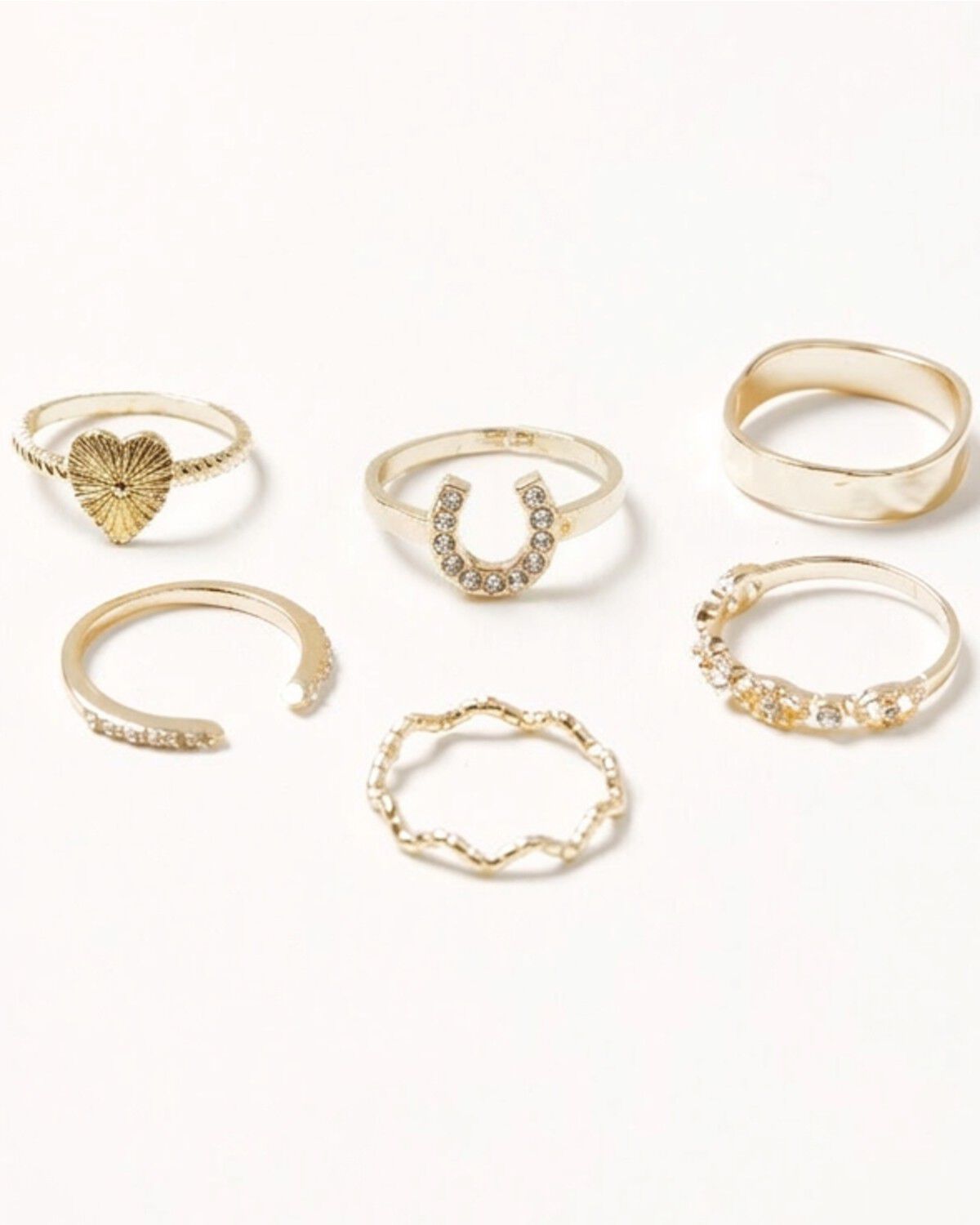 Shyanne Women's Gold Heart Rhinestone Ring Set - 6 Piece, Gold, hi-res
