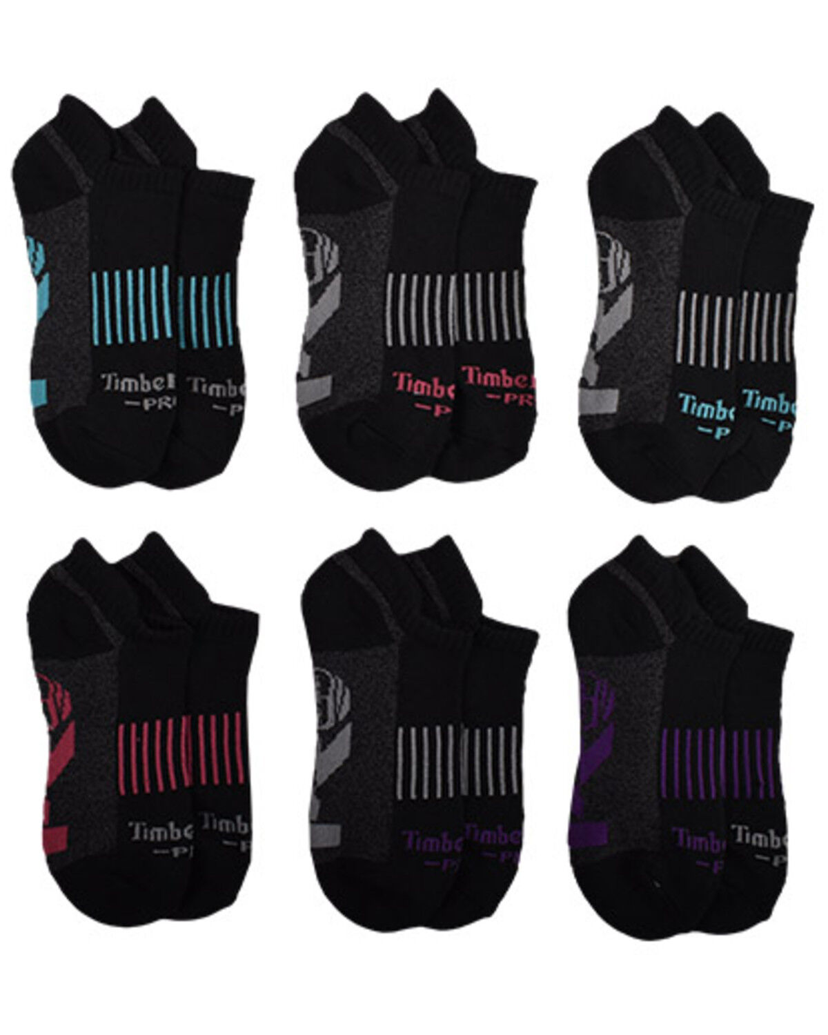 Image #1 - Timberland PRO Women's Contrast Logo No-Show Socks - 6 Piece, Black, hi-res