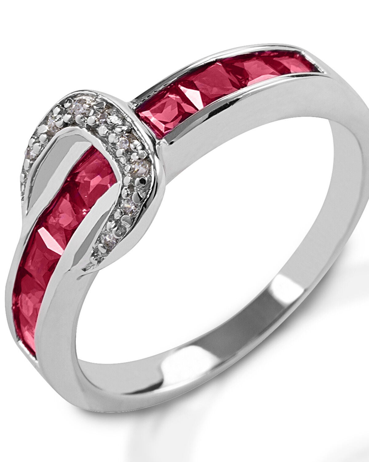 Kelly Herd Women's Small Red Contemporary Buckle Ring, Silver, hi-res