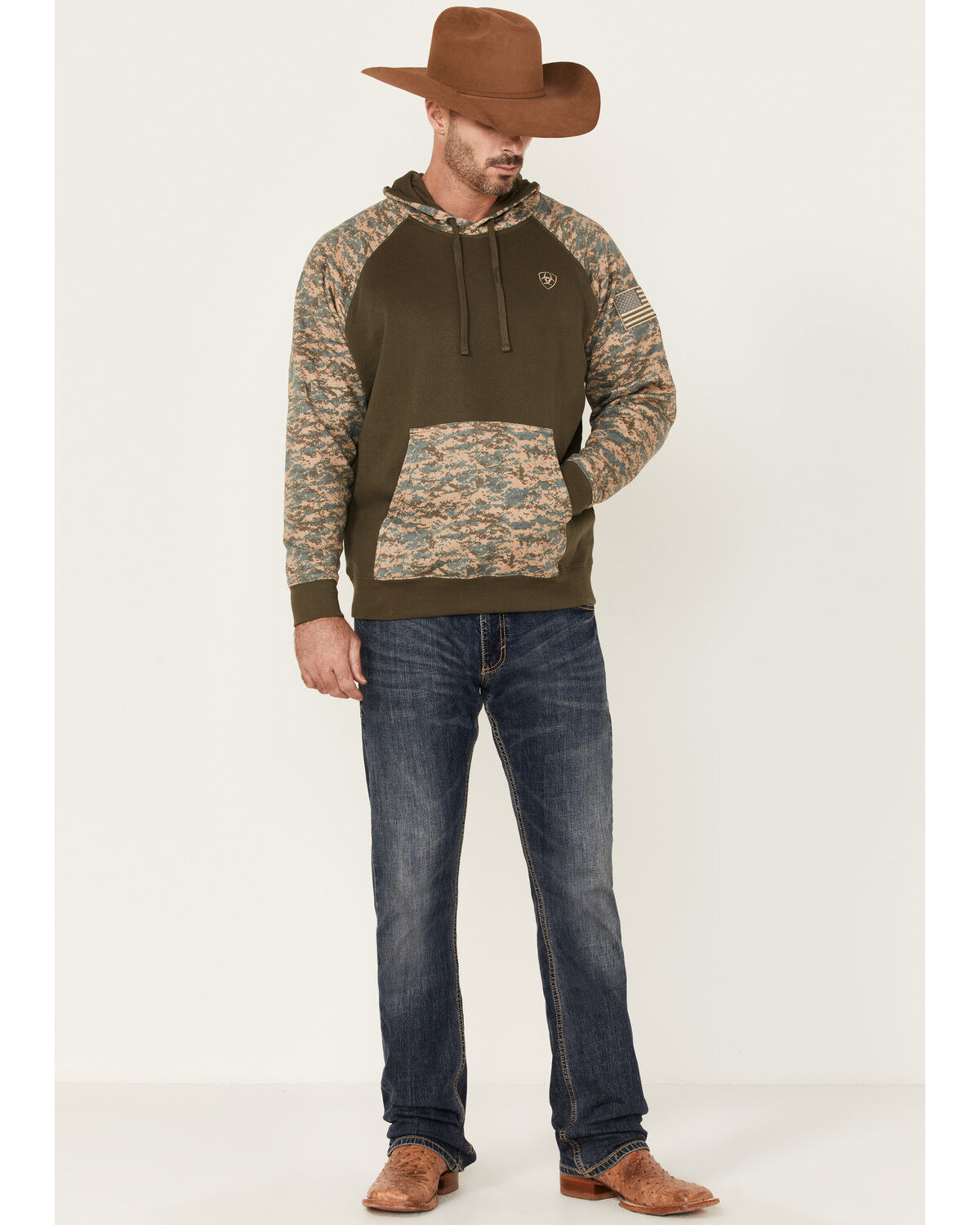 Image #2 - Ariat Men's Camo Patriot Hooded Sweatshirt, Green, hi-res