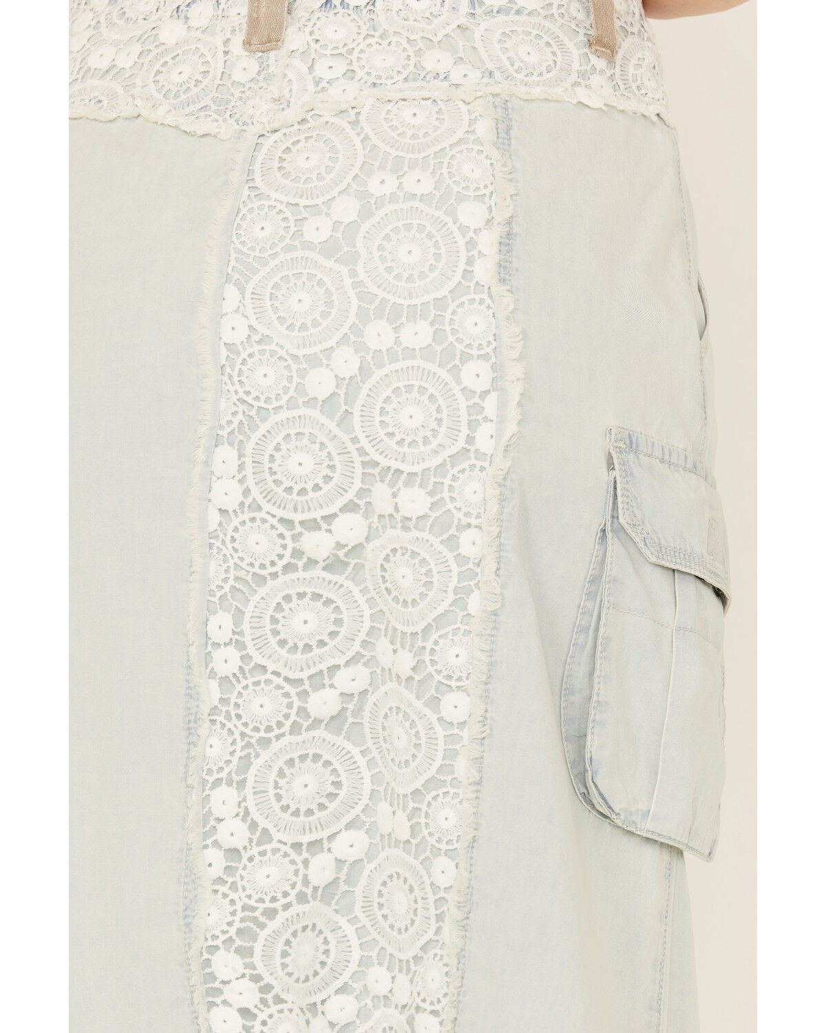 Image #4 - POL Women's Lace Light Wash Denim Midi Skirt, Light Wash, hi-res