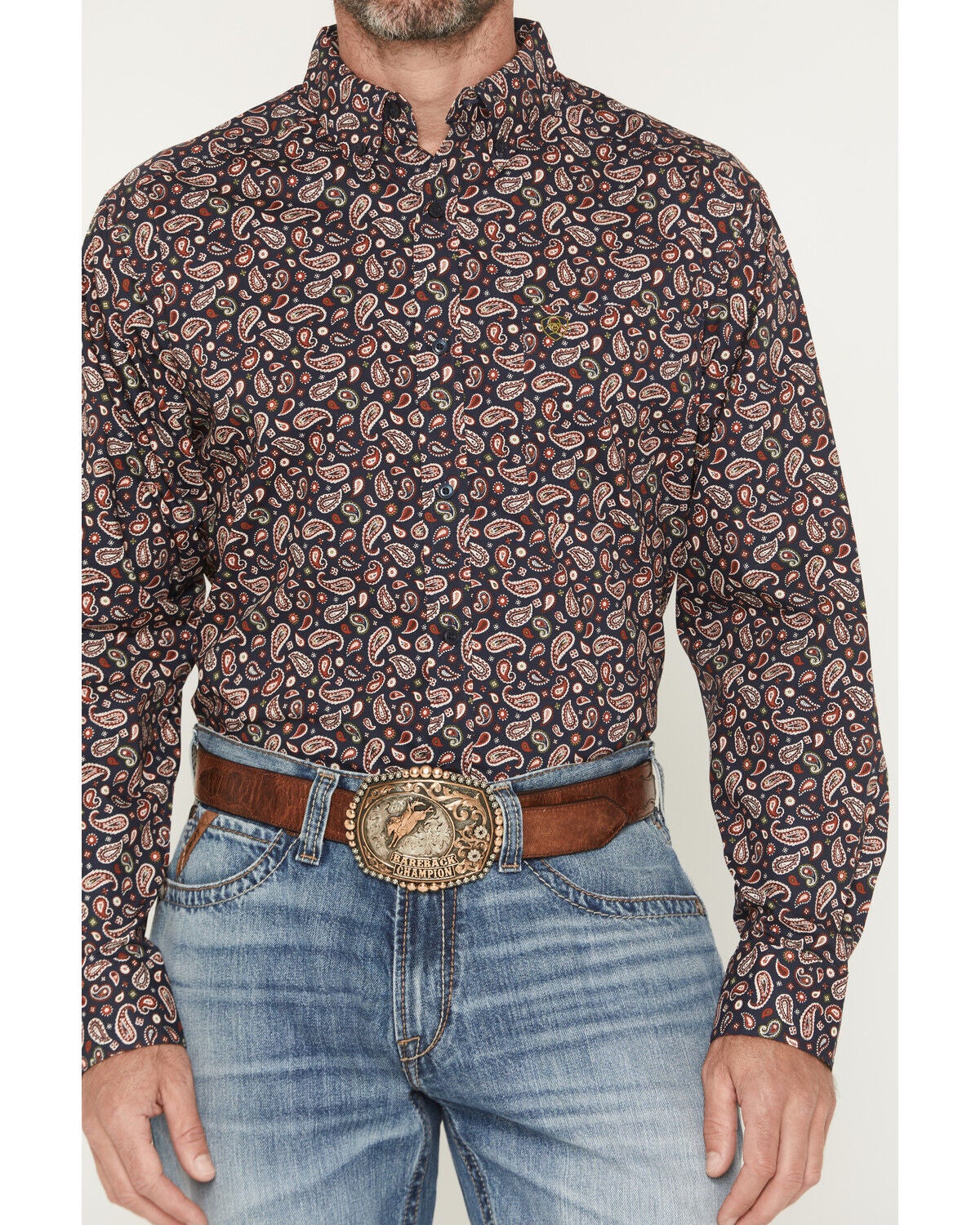 Image #3 - Ariat Men's Wallace Paisley Print Long Sleeve Button-Down Western Shirt, Navy, hi-res