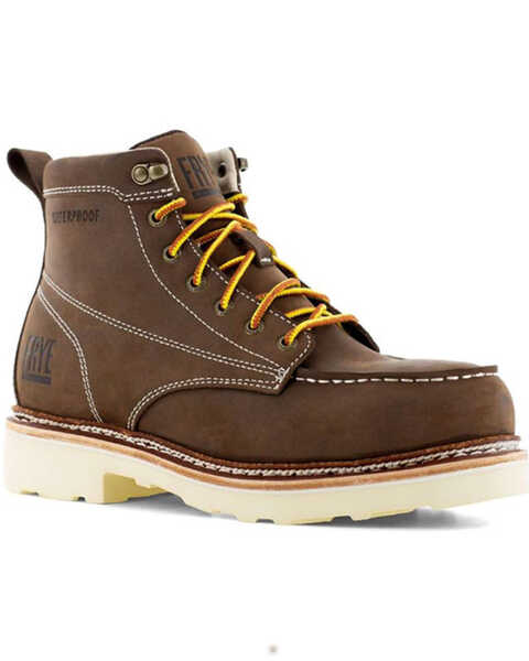 Image #1 - Frye Men's 6" Lace-Up Waterproof Work Boots - Steel Toe, Dark Brown, hi-res