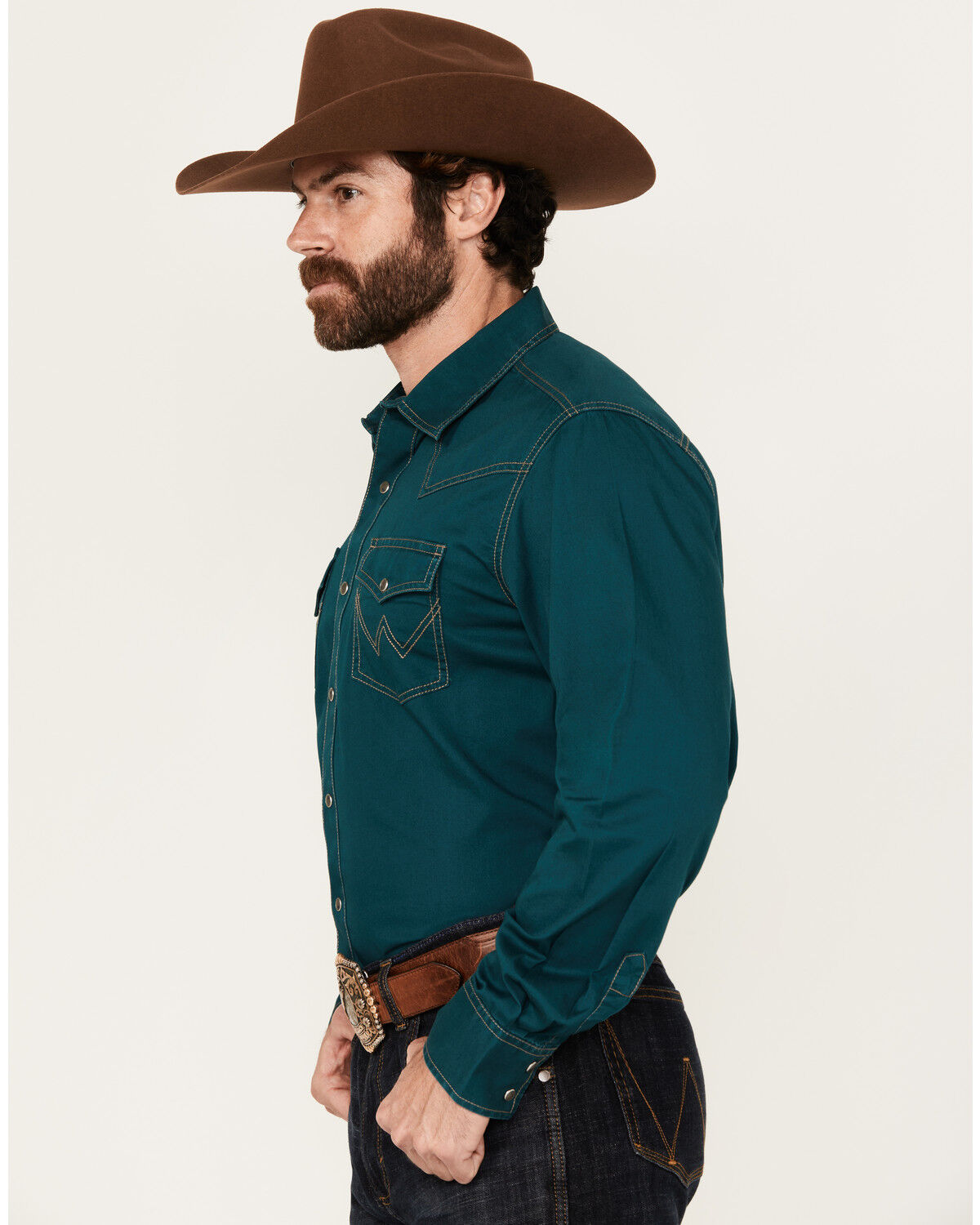 Image #2 - Wrangler Retro Men's Solid Long Sleeve Snap Western Shirt, Teal, hi-res