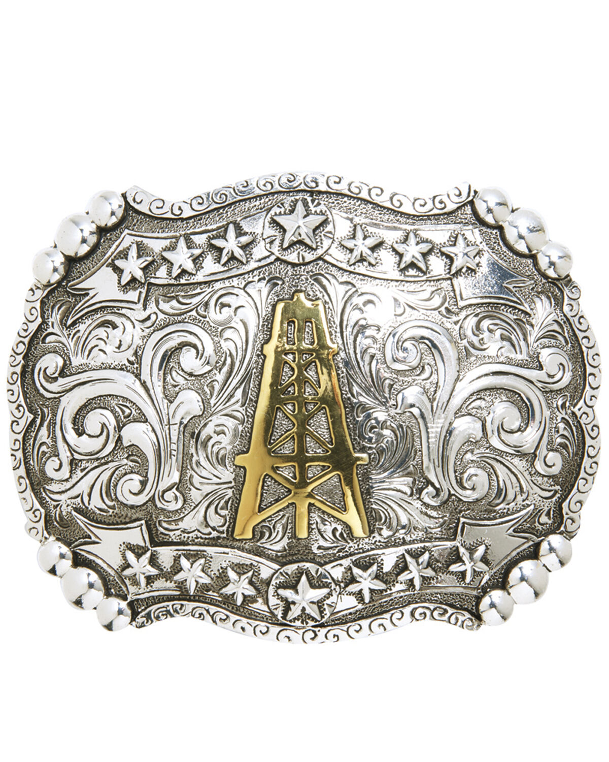 Image #1 - AndWest Men's Oil Derrick & Stars Belt Buckle, Two Tone, hi-res