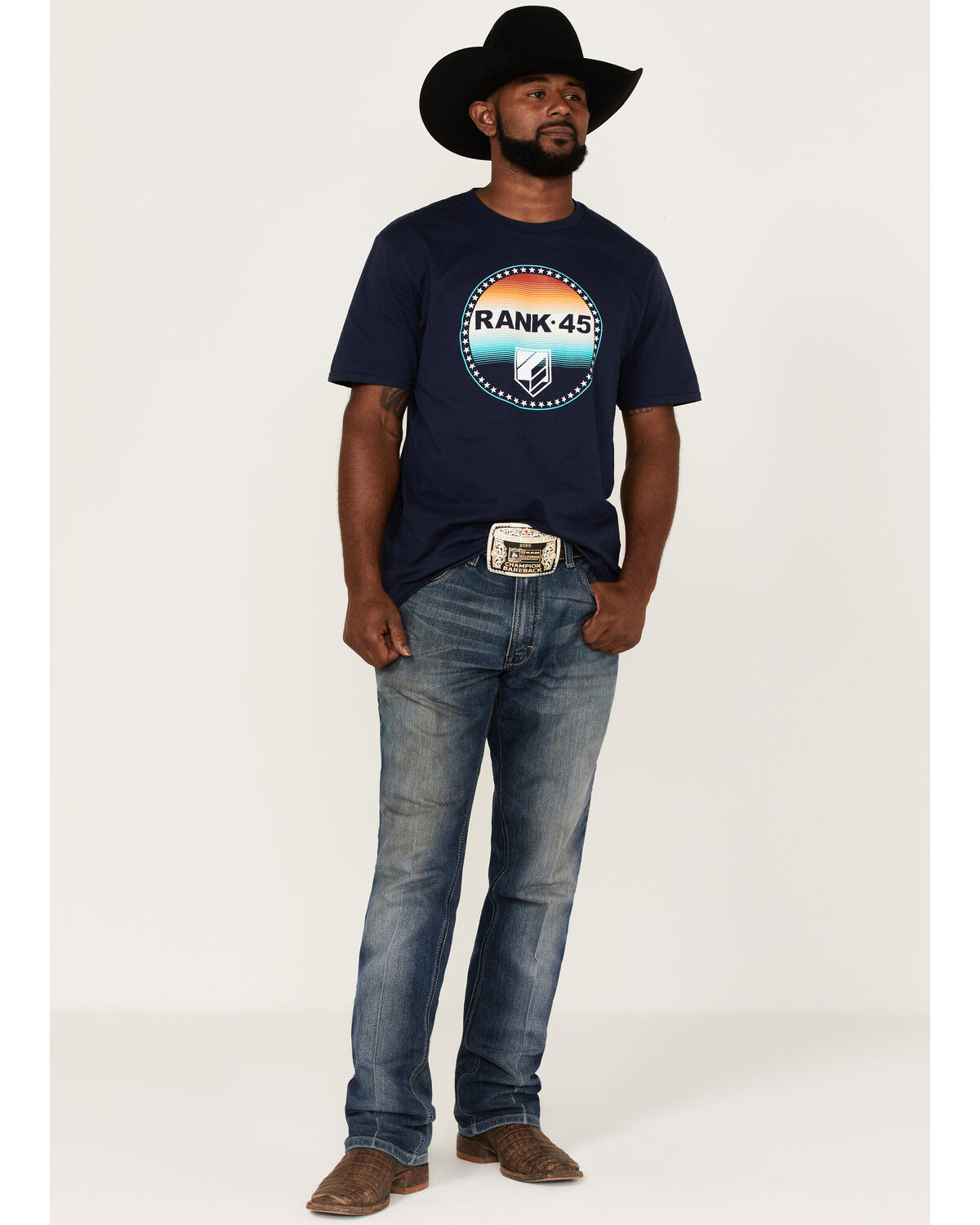Image #2 - RANK 45® Men's Ombre Southwestern Circle Logo Graphic Short Sleeve T-Shirt, Navy, hi-res