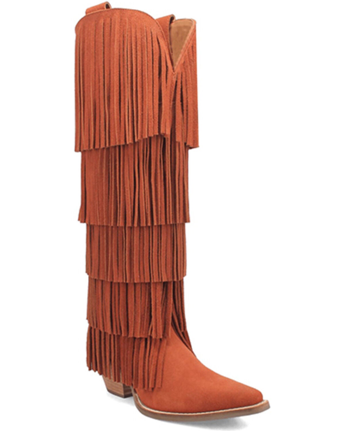 Dingo Women's Wild Child Suede Fringe Tall Western Boots - Snip Toe, Rust Copper, hi-res