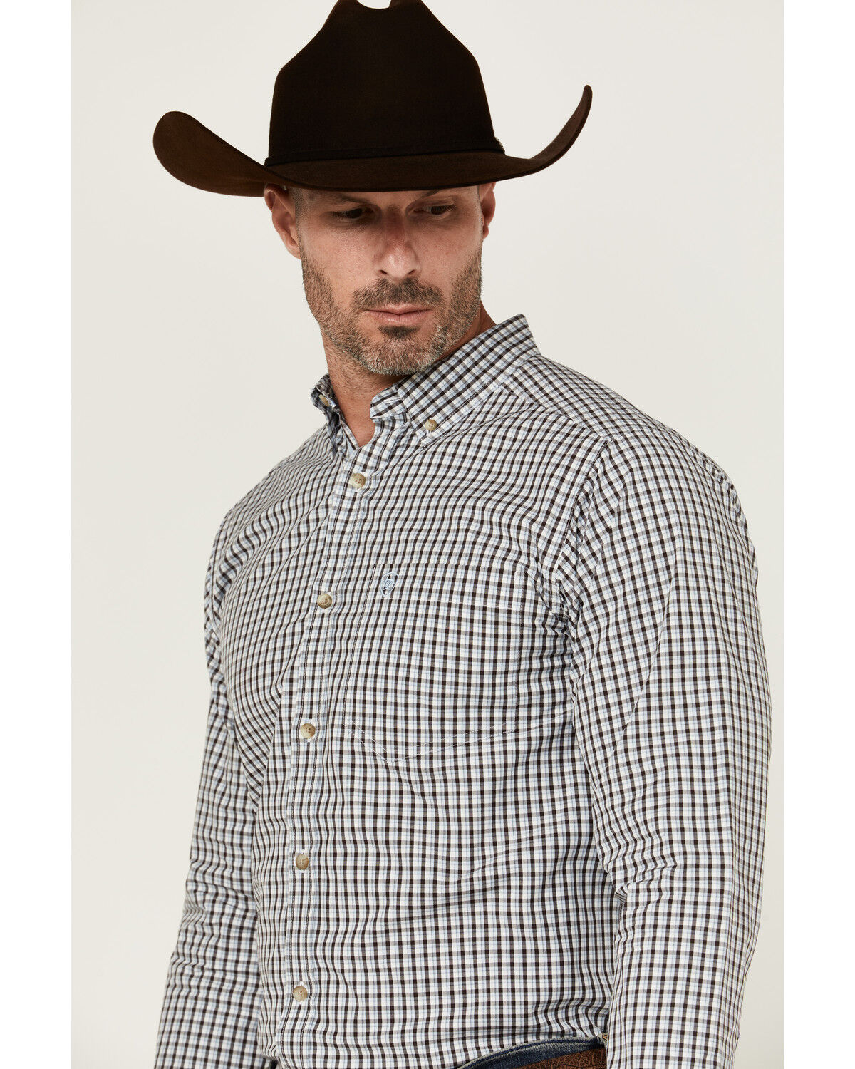 Image #2 - Ariat Men's Creek Plaid Print Long Sleeve Button-Down Western Shirt, Light Blue, hi-res