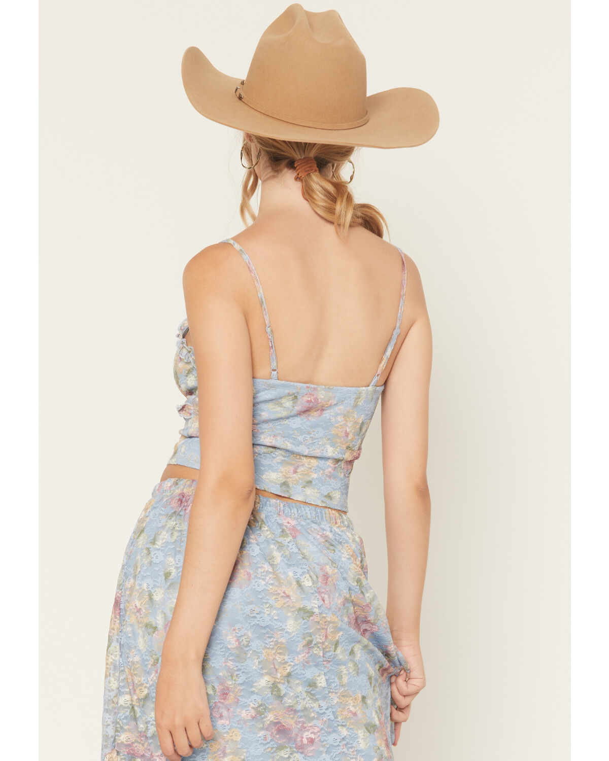 Image #4 - Originality Women's Boot Barn Exclusive Printed Lace Corset Tank, Blue, hi-res