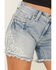 Image #2 - Grace In LA Women's Embellished Light Wash Mid Rise Cutoff Stretch Denim Shorts, Light Wash, hi-res