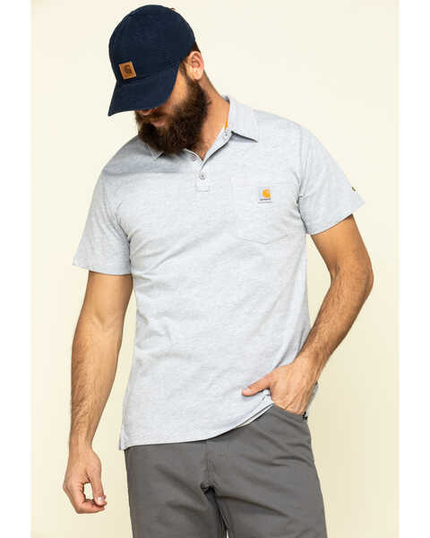 Image #1 - Carhartt Men's Force Cotton Pocket Polo Work Shirt , Heather Grey, hi-res