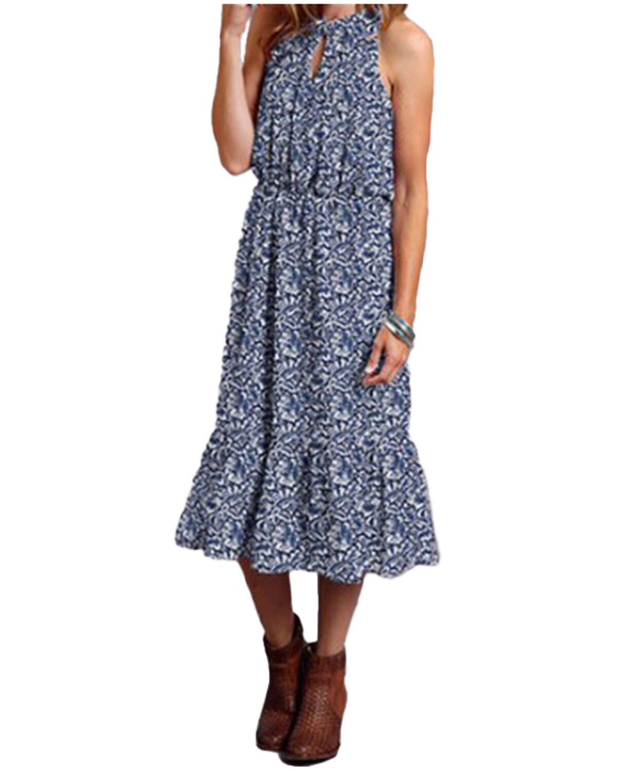 Image #1 - Stetson Women's Floral Sleeveless Midi Dress, Black/white, hi-res