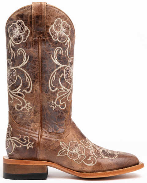 Shyanne Women's Lasy Floral Embroidered Western Boots - Broad Square Toe, Brown, hi-res