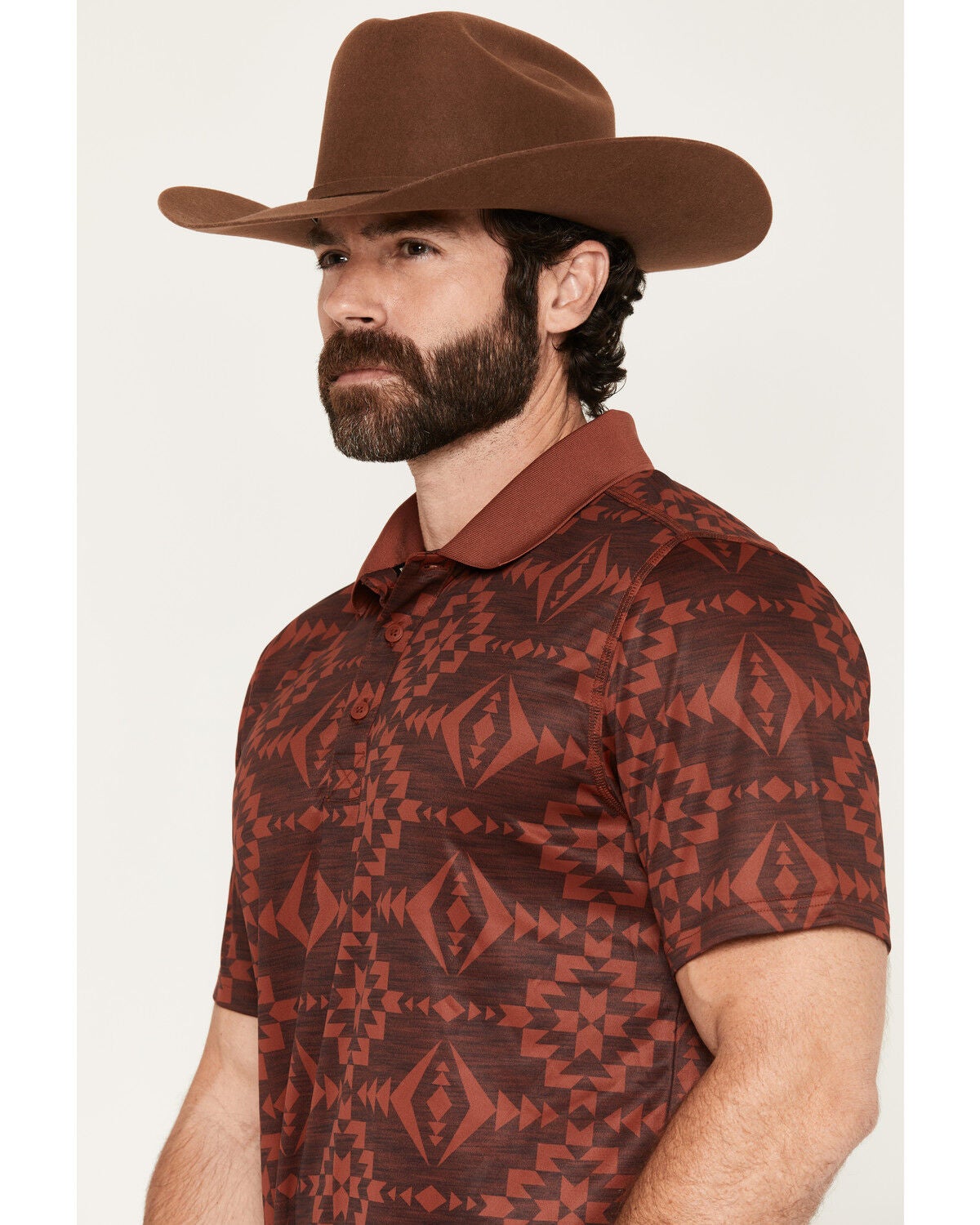 Image #2 - RANK 45&reg; Men's Tonal Southwestern Print Short Sleeve Button-Down Polo, Heather Red, hi-res
