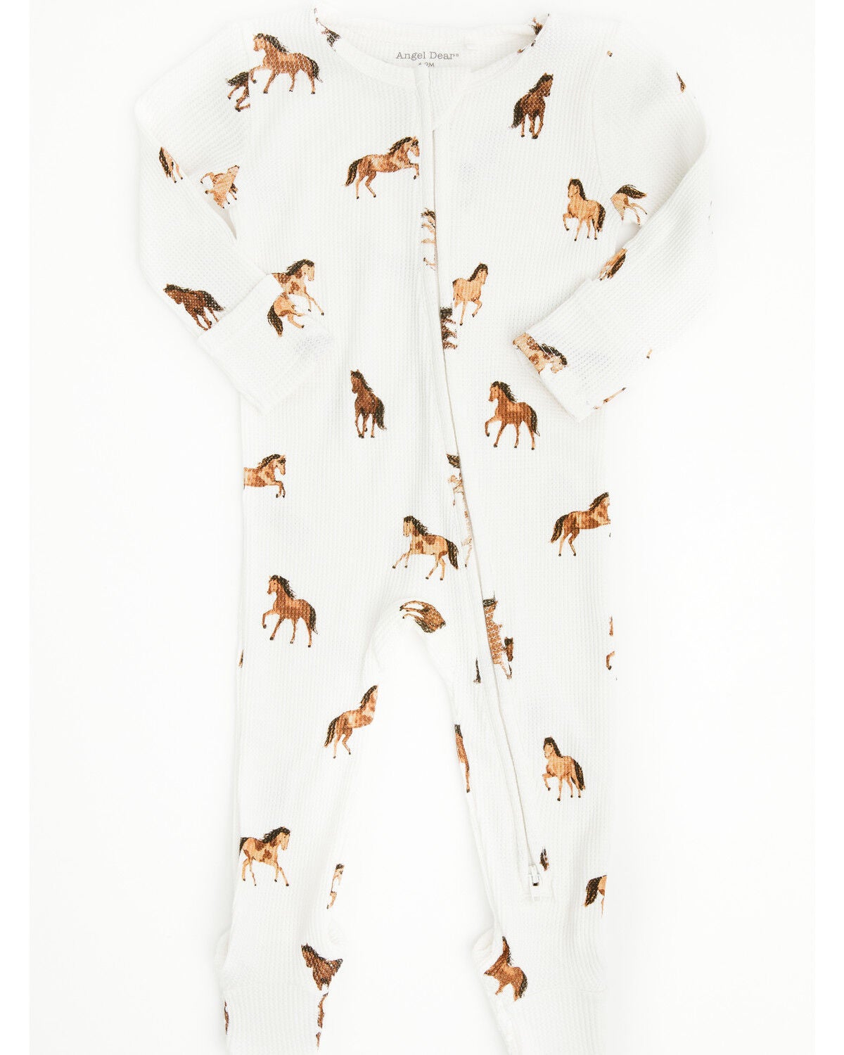 Image #1 - Angel Dear Infant Boys' Mini Horse Print Long Sleeve Snap Footie Onesie, White, hi-res
