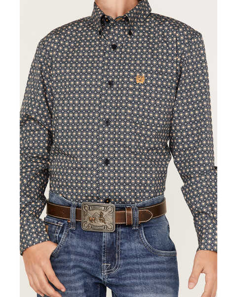 Image #3 - Cinch Boys' Circle Geo Print Long Sleeve Button-Down Shirt, Navy, hi-res