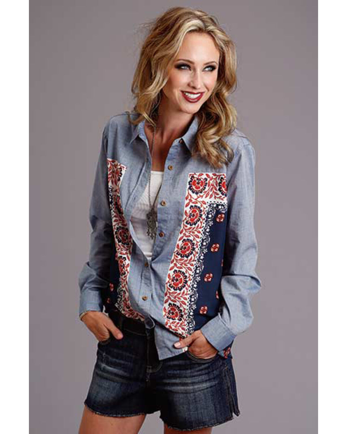 Image #1 - Stetson Women's Bandana Scarf Long Sleeve Button-Down Blouse Shirt , , hi-res