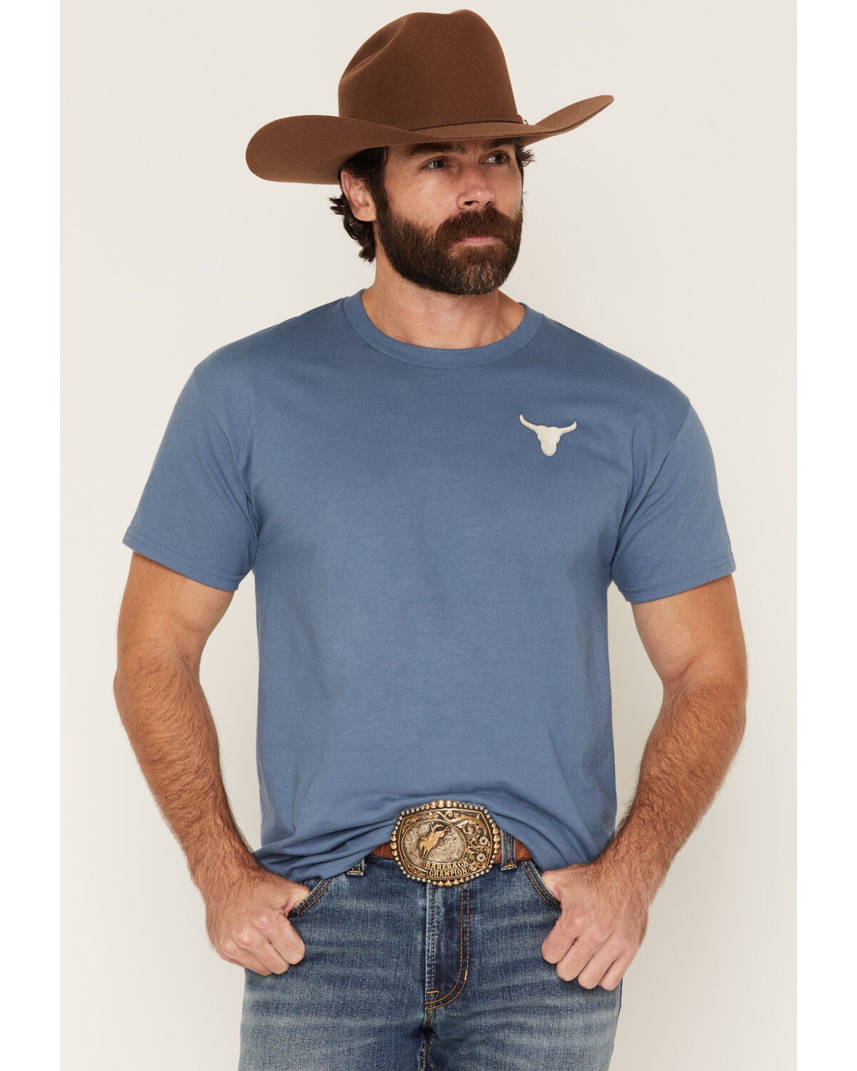 Image #1 - Cody James Men's Bull Skull Embroidered Short Sleeve Graphic T-Shirt, Slate, hi-res