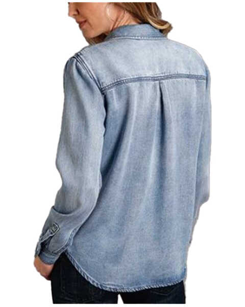 Image #2 - Stetson Women's Blue Denim Embroidered Long Sleeve Button Down Blouse Shirt , Blue, hi-res