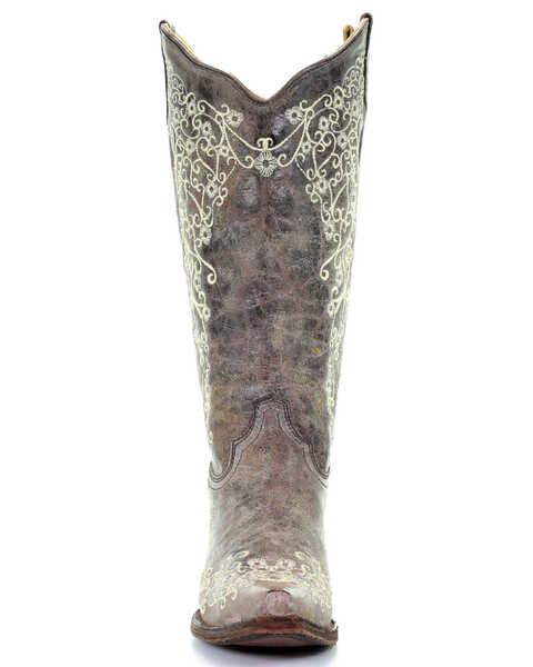 Corral Brown Crater with Bone Embroidery Cowgirl Boots - Snip Toe, Brown, hi-res