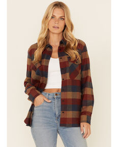  Pendleton Women's Teal & Brown Plaid Elbow Patch Flannel Shirt, Red, hi-res
