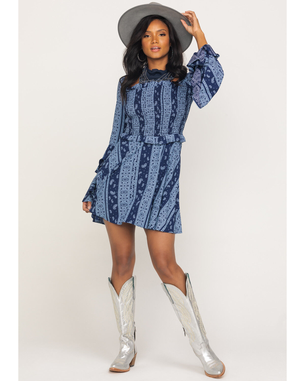 Image #6 - Rock & Roll Denim Women's Bandana Print Mini Dress, Navy, hi-res