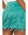 Image #4 - Rock & Roll Denim Women's Fringe Studded Faux Suede Mini Skirt, Teal, hi-res