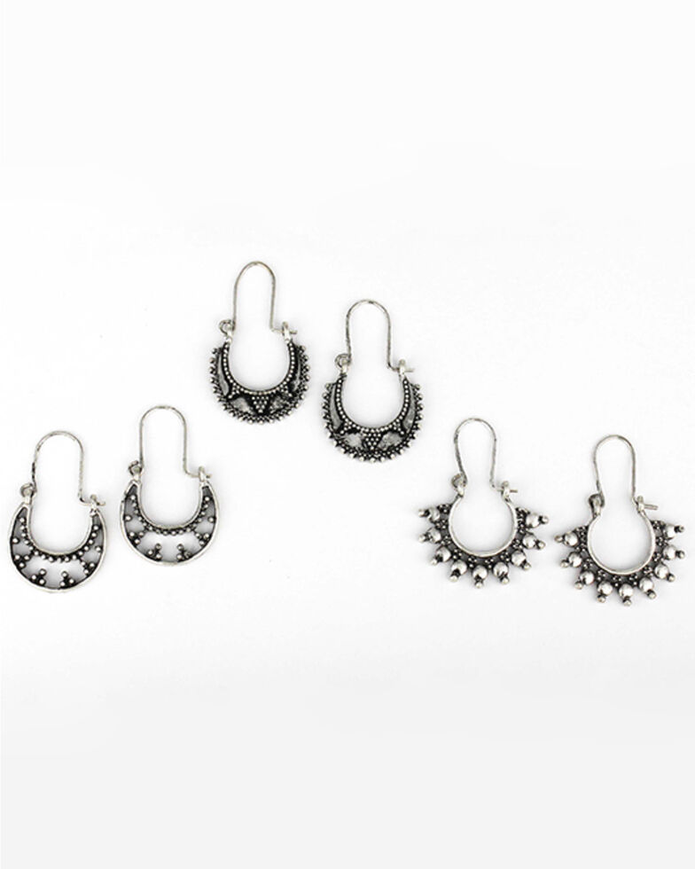 Prime Time Jewelry Women's 3-piece Silver Crescent Hoop Earrings Set, Silver, hi-res