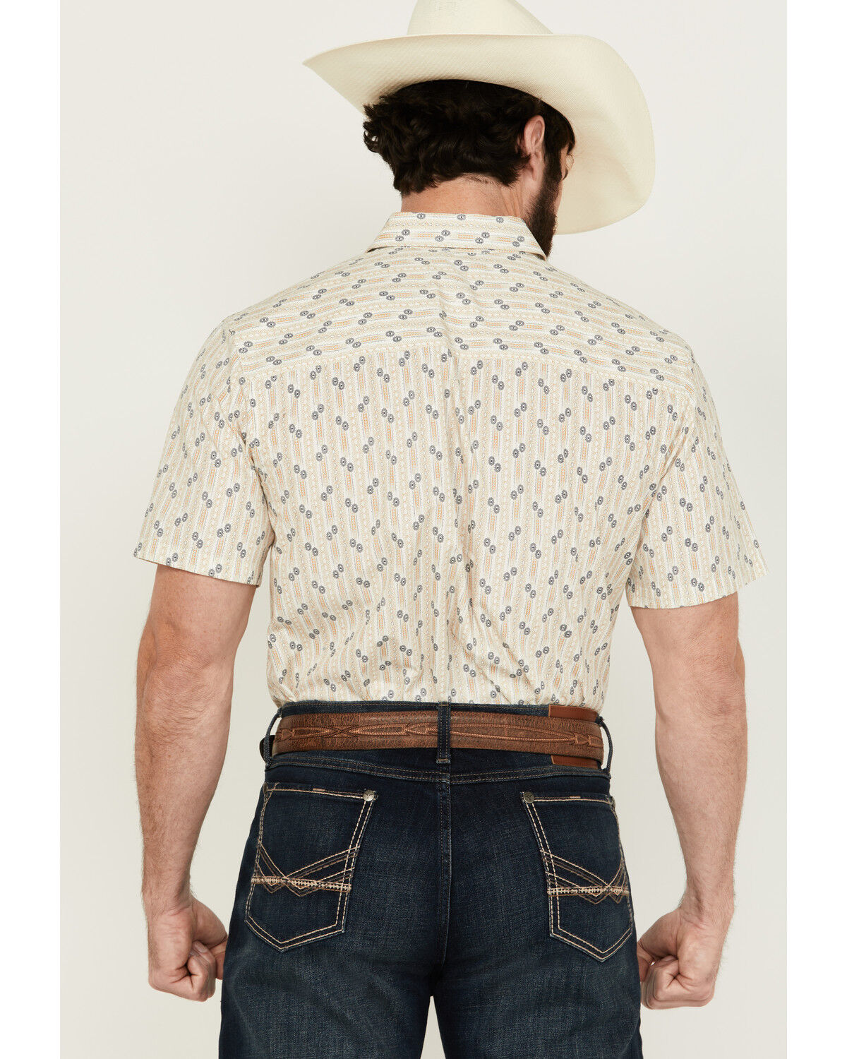 Image #3 - Gibson Men's Vintage Vibe Geo Print Short Sleeve Button-Down Western Shirt, Ivory, hi-res