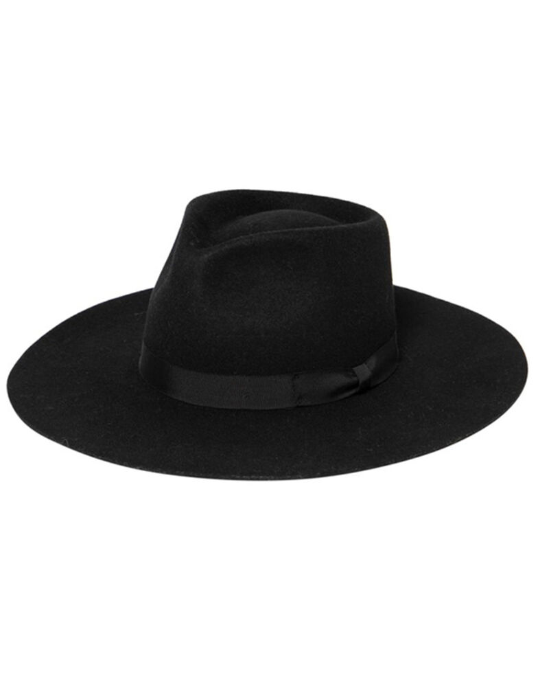 Shyanne Women's Black Stiff Brim Grossgrain Wool Felt Fedora Hat , Black, hi-res