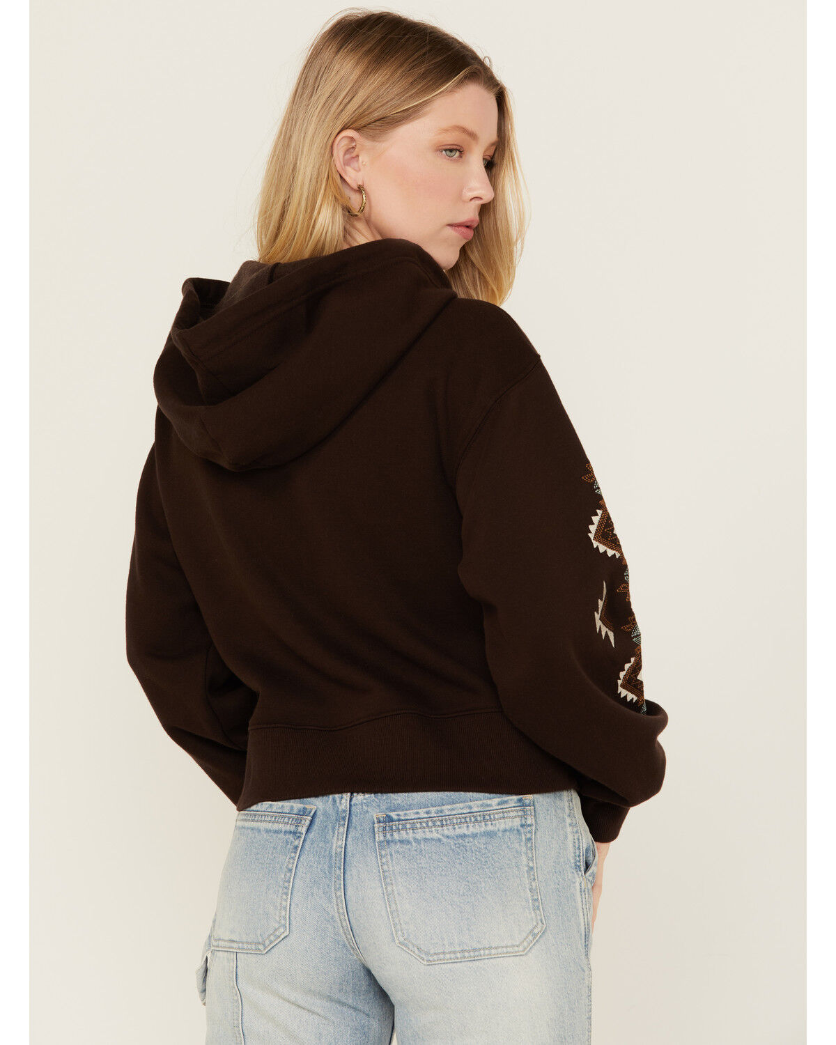 Image #4 - Wrangler Retro Women's Southwestern Sleeve Logo Hoodie, Brown, hi-res