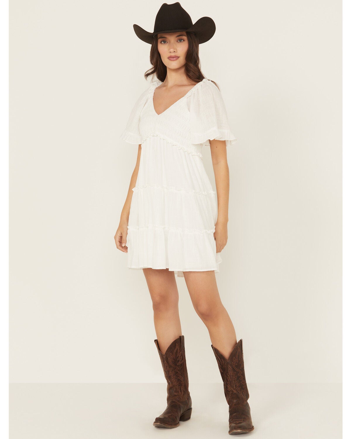 Yura Women's Solid Smocked Short Sleeve Mini Dress | Sheplers