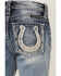 Miss Me Girls' Dark Wash Mid Rise Sequin Horseshoe Bootcut Jeans, Blue, hi-res