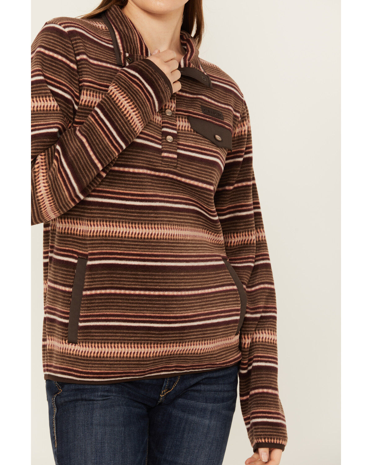 Image #3 - Cinch Women's Serape Striped Print Fleece Pullover, Multi, hi-res