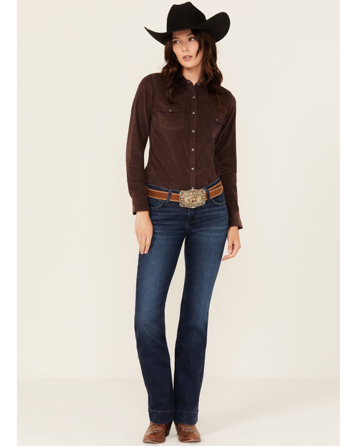 Image #1 - Wrangler Retro Women's Cassie Dark Wash Mid Rise Trouser Stretch Denim Jeans, Dark Wash, hi-res