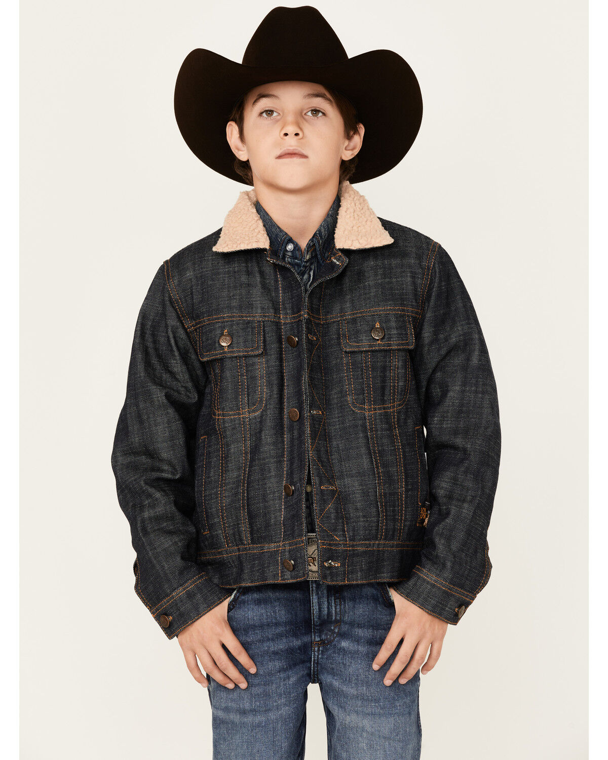 Image #1 - STS Ranchwear Boys' Sherpa Lined Denim Jacket, Blue, hi-res