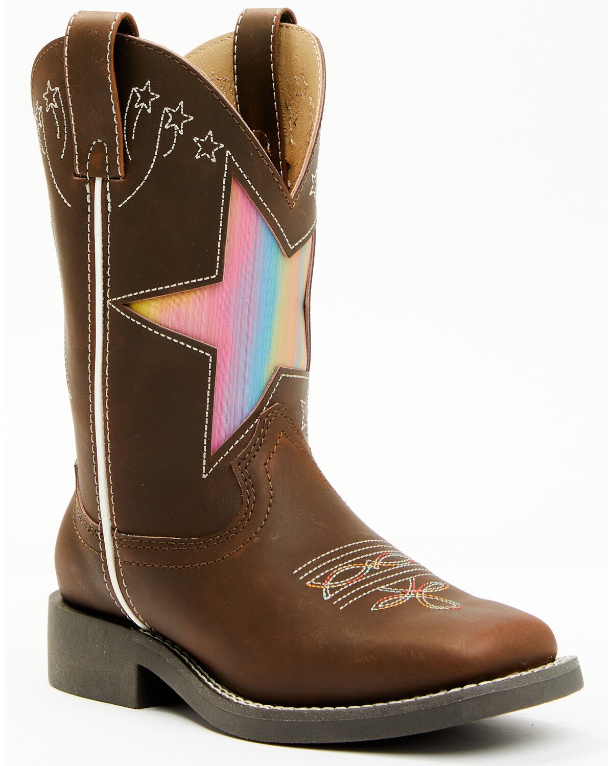 Shyanne Girls' Superstar Western Boots - Broad Square Toe, Brown, hi-res