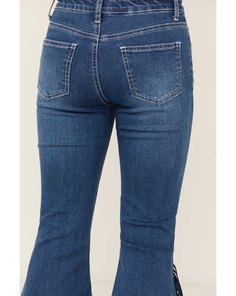 Image #3 - Cowgirl Hardware Girls' Fringe Bell Bottom Stretch Denim Jeans , Blue, hi-res