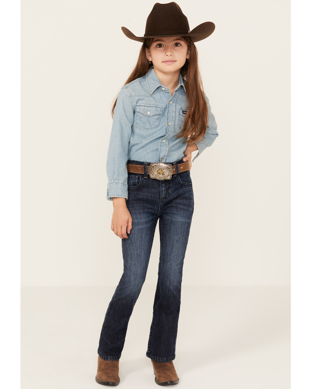 Image #1 - Shyanne Little Girls' Dark Wash Bootcut Stretch Jeans, Dark Wash, hi-res