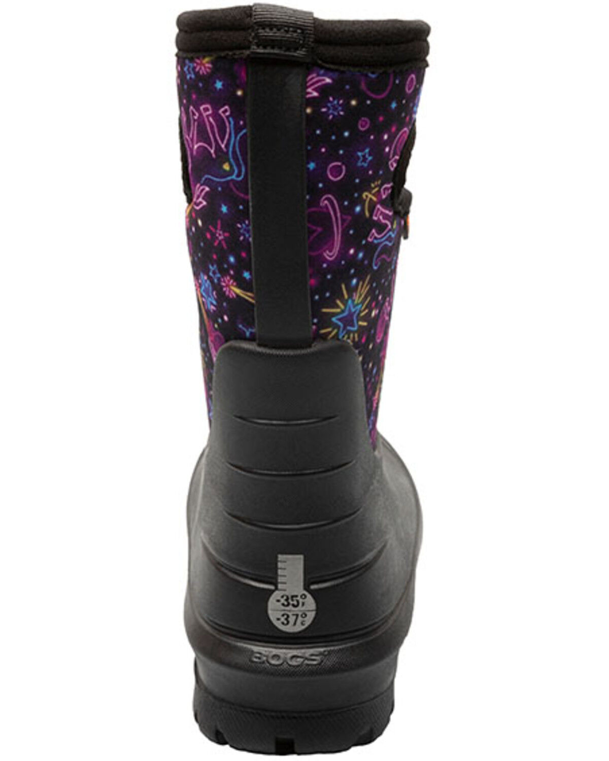 Image #5 - Bogs Girls' Neon Neon Unicorn Waterproof Boots - Round Toe, Black, hi-res