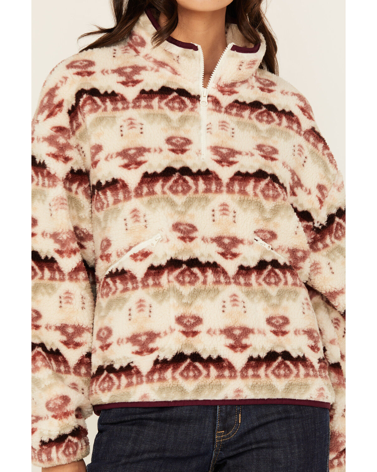Image #3 - Rock & Roll Denim Women's Southwestern Print Sherpa Pullover, Cream, hi-res