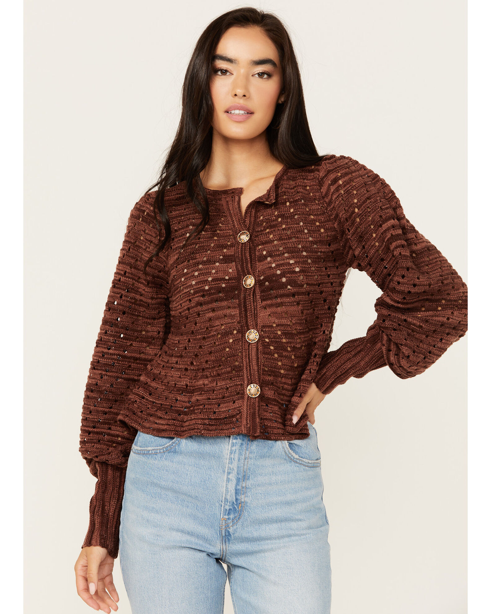 Miss Me Women s Open Weave Cardigan Sheplers