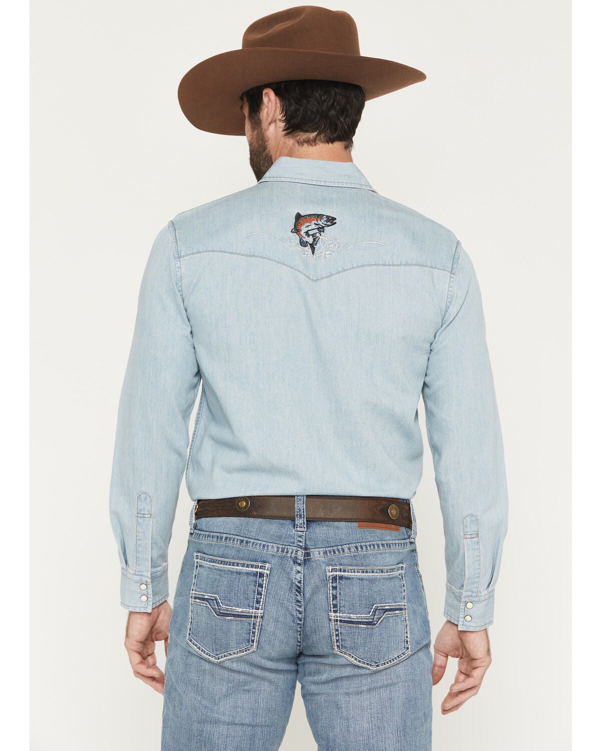 Image #4 - Pendleton Men's Light Wash Wash Gambler Long Sleeve Snap Denim Western Shirt, Light Wash, hi-res