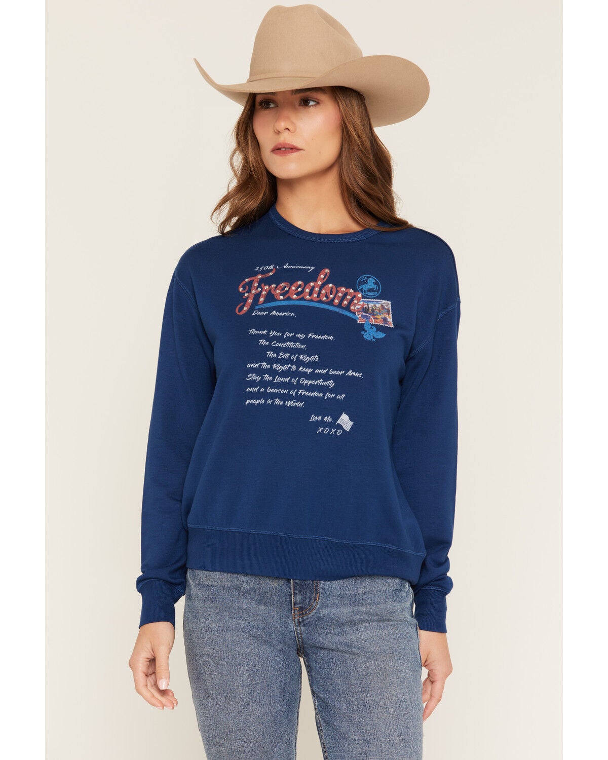 Image #1 - Shyanne Women's Dear America Long Sleeve Graphic Tee, Navy, hi-res