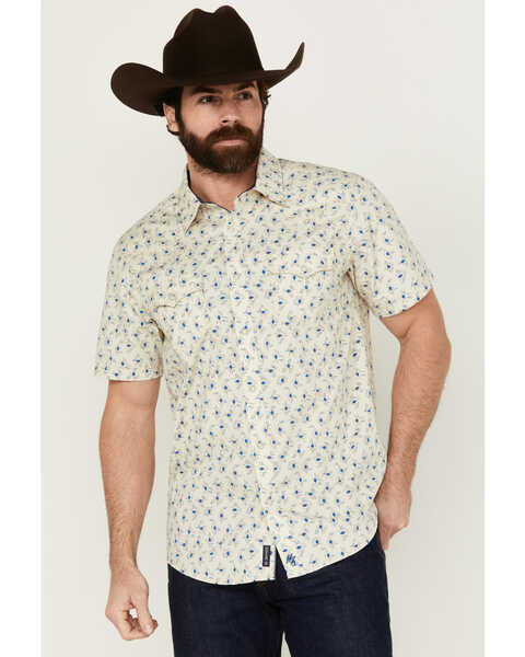 Image #1 - Moonshine Spirit Men's Tenor Southwestern Geo Print Short Sleeve Snap Western Shirt , Cream, hi-res