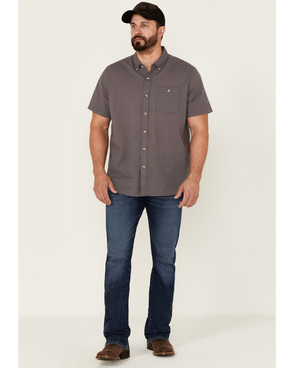 Image #2 - North River Men's Seersucker Short Sleeve Button Down Western Shirt, Grey, hi-res