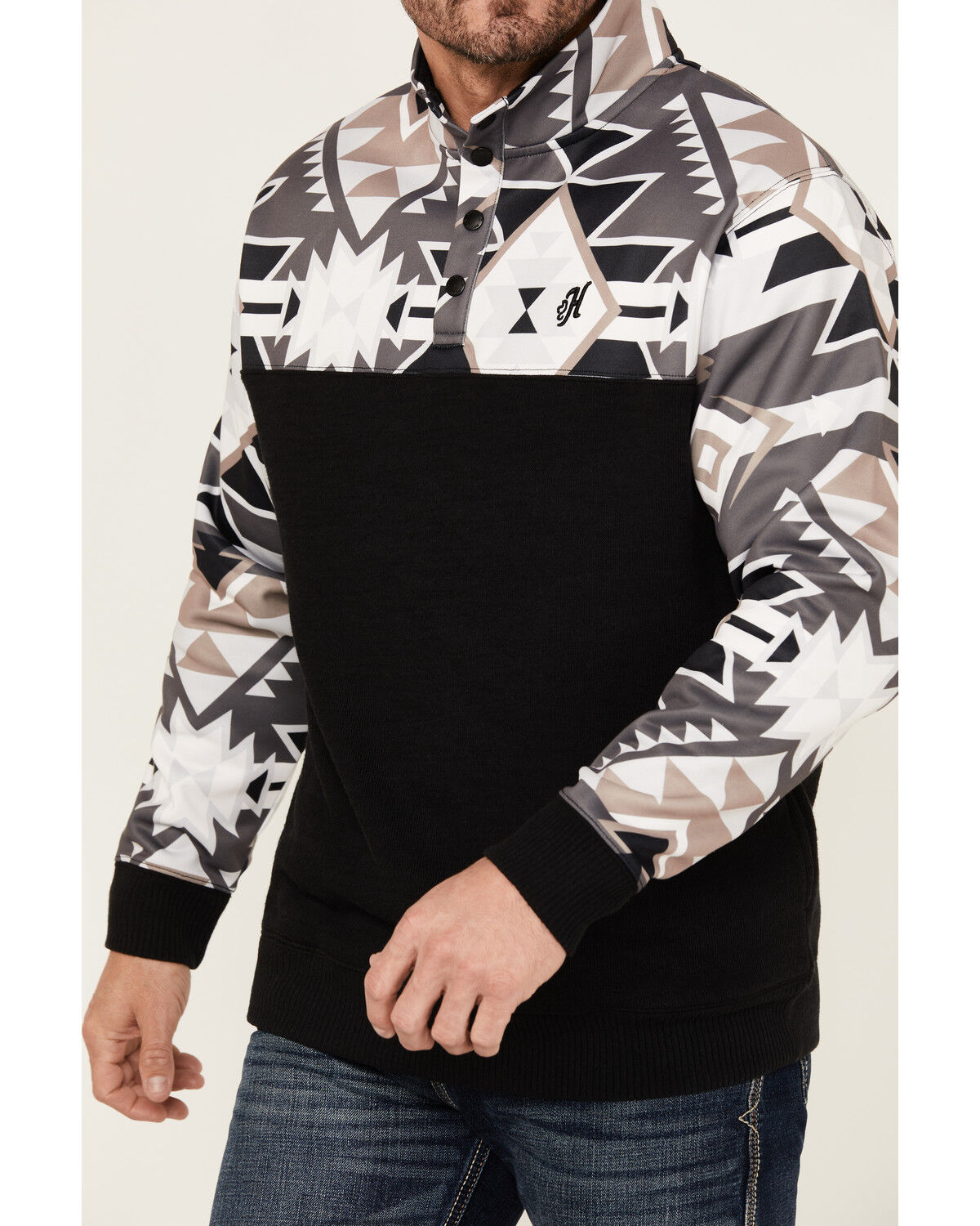 Image #3 - Hooey Men's Stevie Southwestern Block 1/4 Snap Pullover, Black, hi-res
