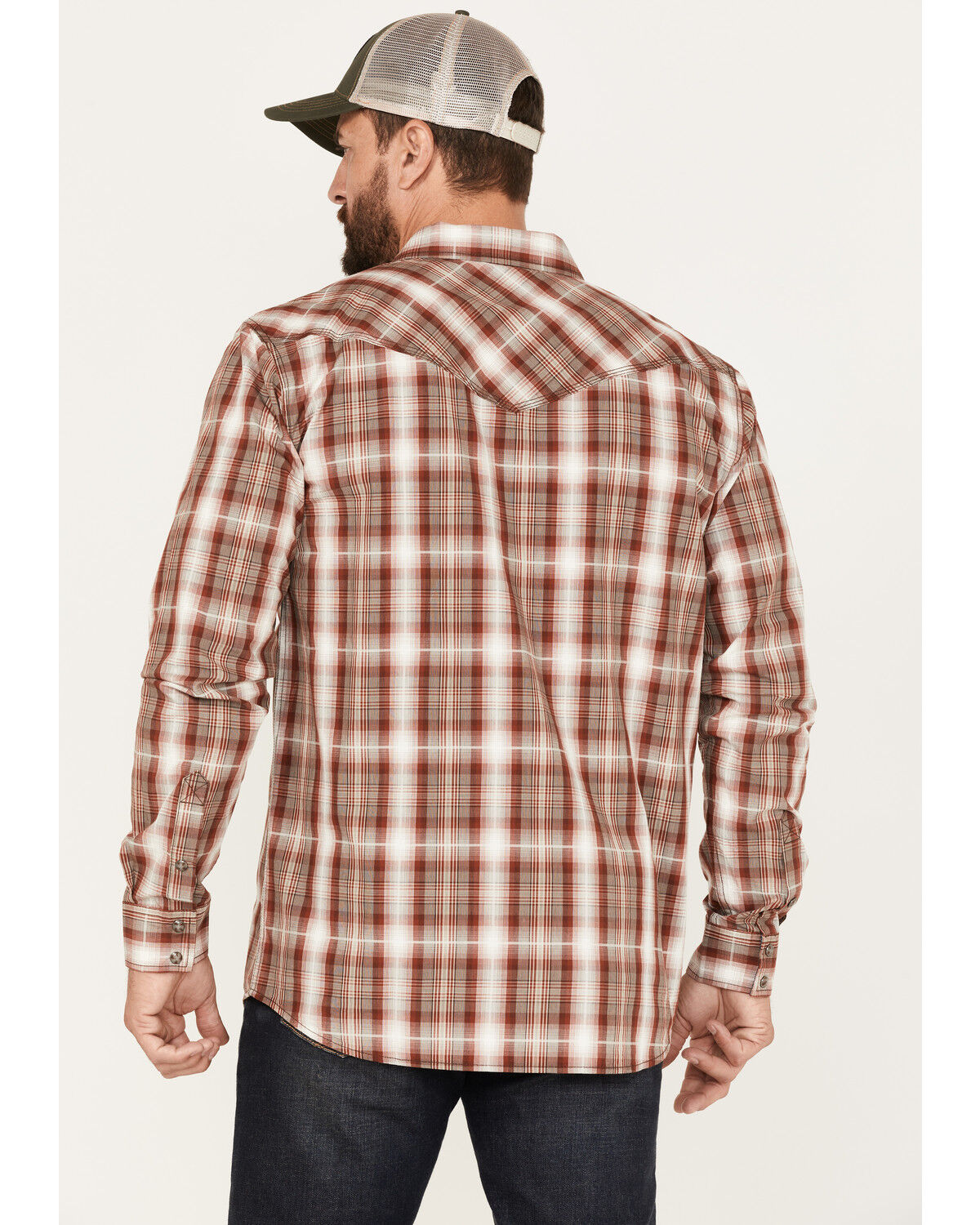 Image #5 - Moonshine Spirit Men's Rusty Gate Plaid Print Snap Western Shirt, Rust Copper, hi-res