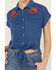 Image #4 - Idyllwind Women's Roland Embroidered Tie-Front Camp Shirt, Blue, hi-res